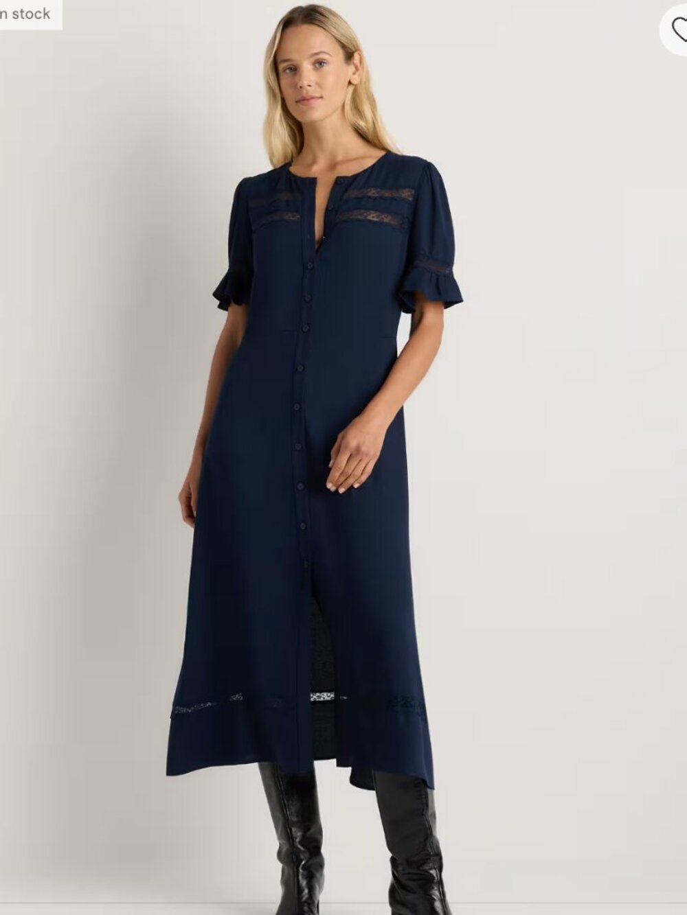 Quince Lightweight Crepe Dress Navy Blue Size XS. NWT